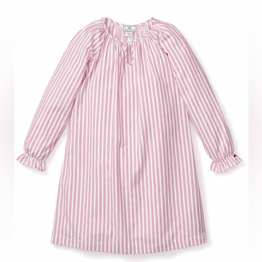 Petite Plume Girl's Twill Delphine Nightgown in Antique Red Ticking size 10Y